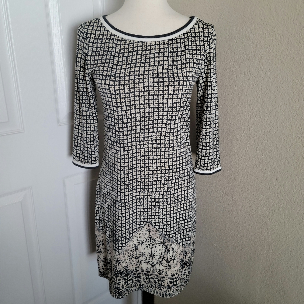 Max Studio Black & Cream Shift Dress Size Xs